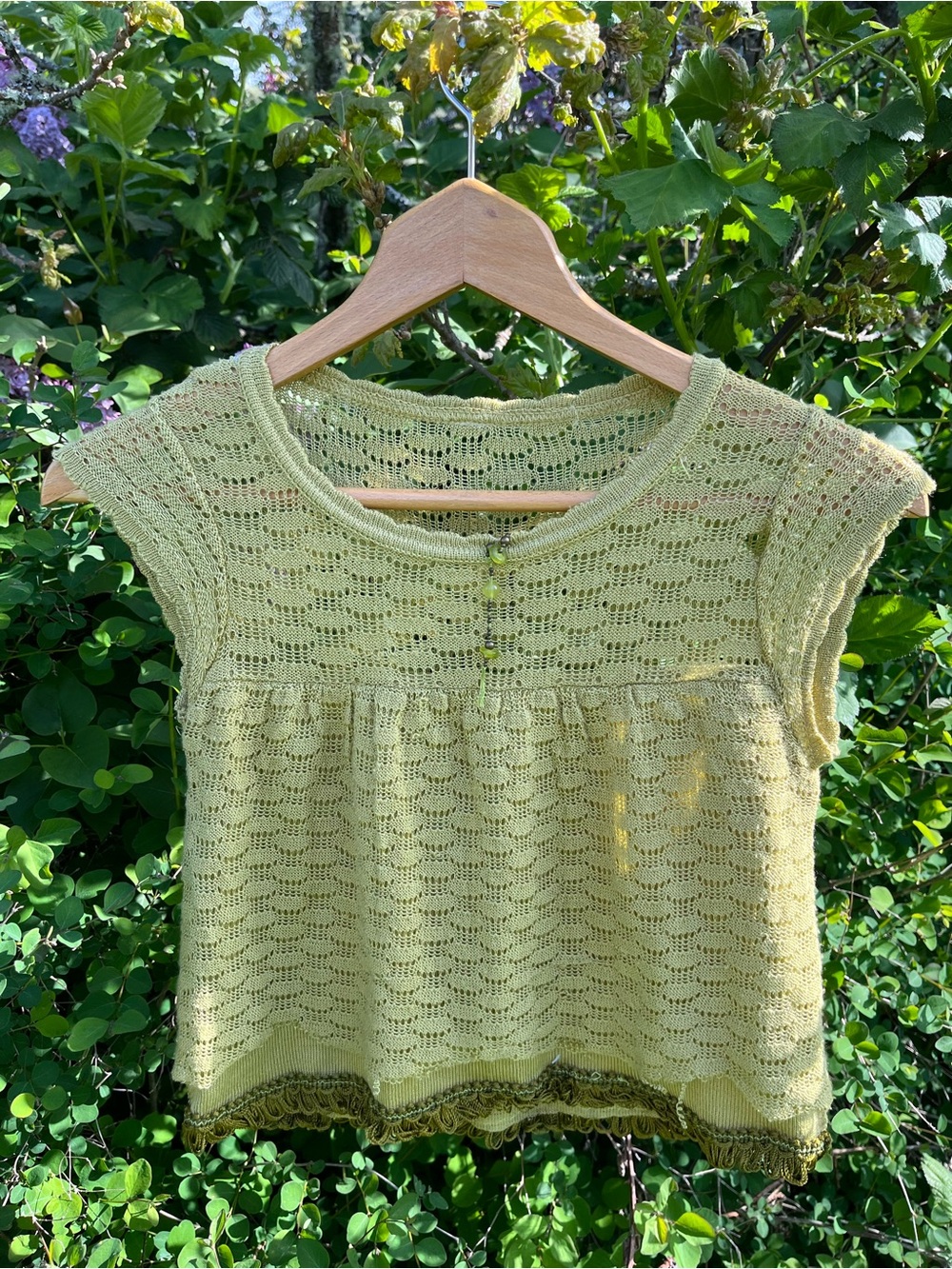 Handmade Light Green Crochet Knit Cap Sleeve Top
